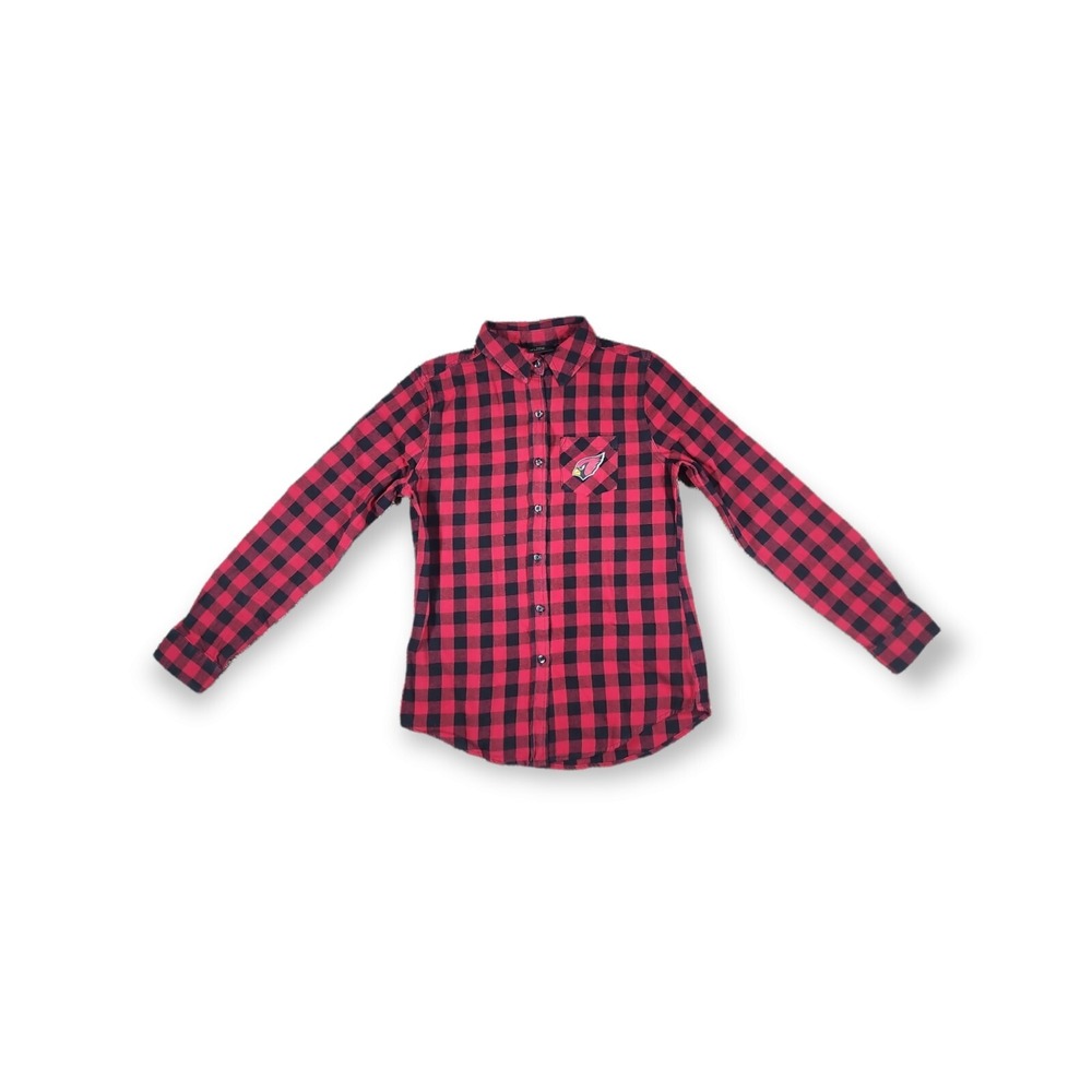 NFL Junior's Collection Arizona Cardinals Button Up Plaid Flannel Sz‎ Medium 7/9